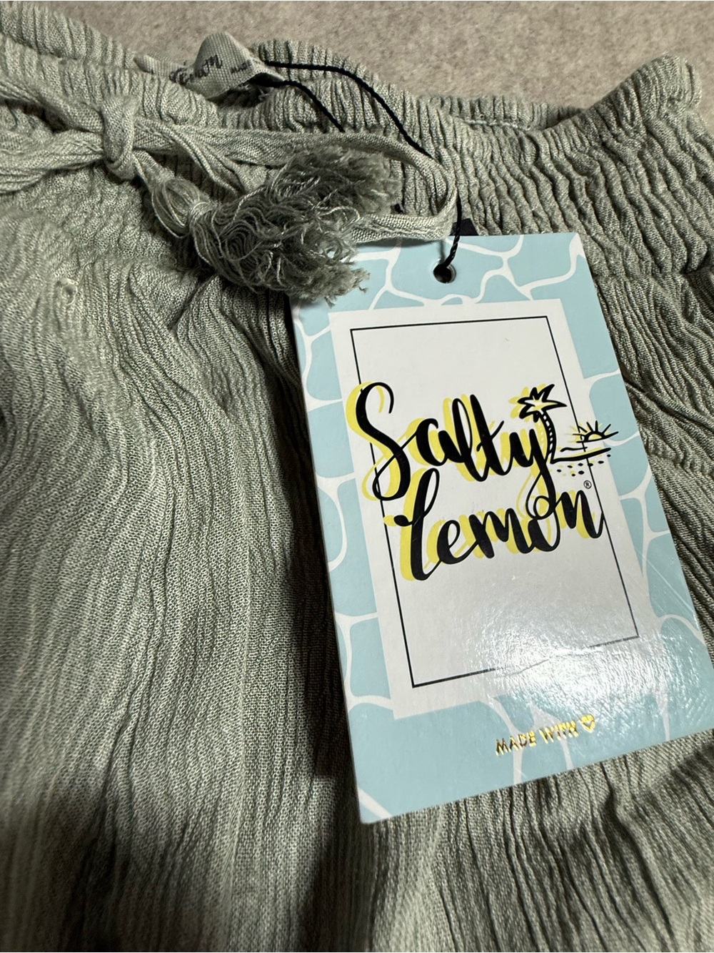 Salty Lemon Olive Green High-Waist Smocked Crochet-Trim Shorts - Picture 3 of 8